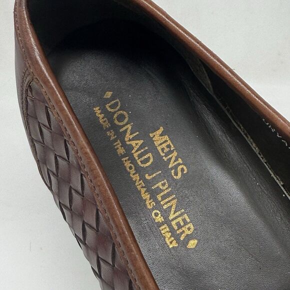 Donald J. Pliner Urvan Loafers Shoes Mens 14 M Brown Leather Woven Slip On Dress main image 2